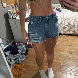 American Eagle Outfitters Blue Distressed Jean Shorts